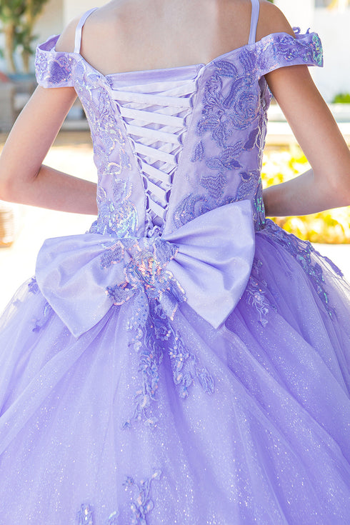 Girls Multi Color Bliss Mini Quince Off-Shoulder Tail Pageant Dress 2-16